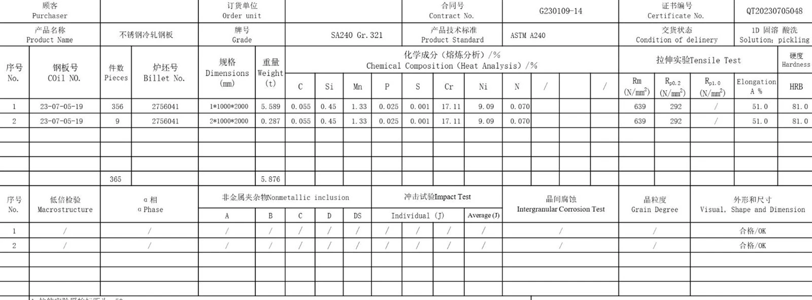 EN 10204 3.1 MTC, 3.2 Third Party EN 10204 3.1 MTC, 3.2 Third Party