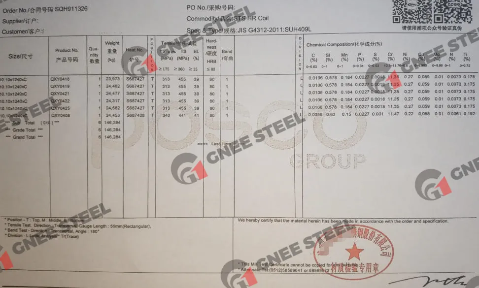 Mill Test Certificate Mill Test Certificate