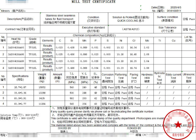 Material Test Certificate Material Test Certificate