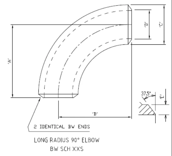 ASME B16.9 F304 BW 90° LR Elbow ASME B16.9 F304 BW 90° LR Elbow