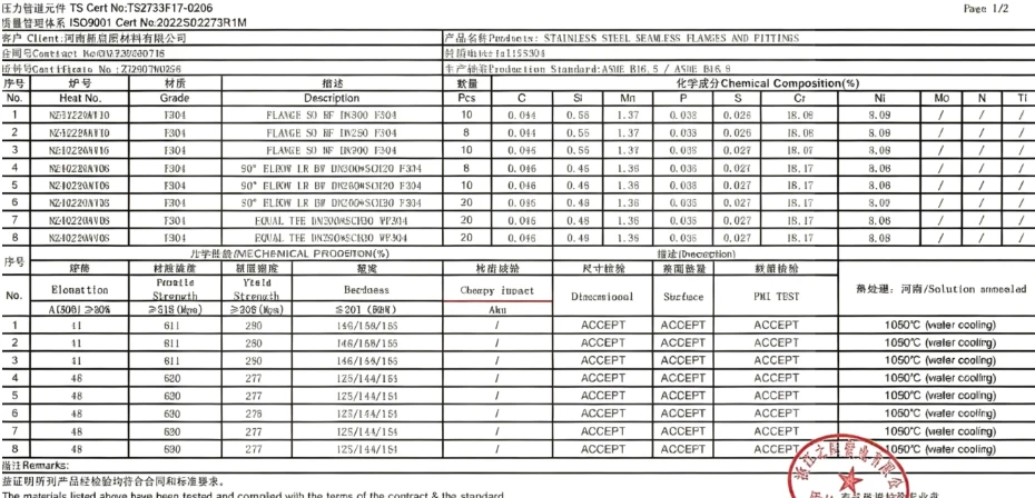 EN 10204 3.1 Material Test Certificates EN 10204 3.1 Material Test Certificates